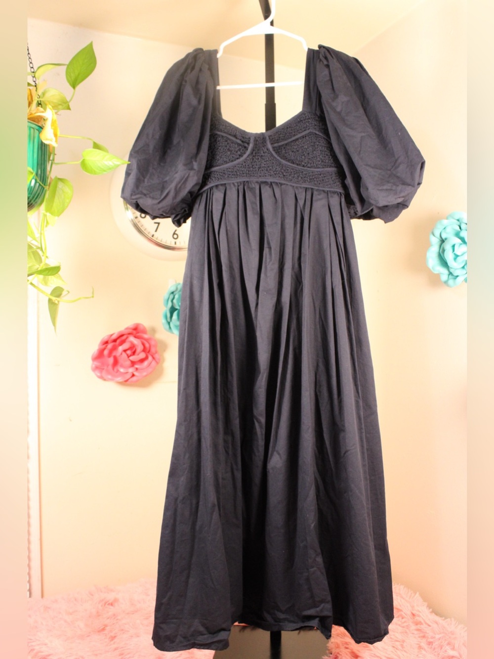 Sofie The Label Black Puff Sleeve Cotton Midi Dress M MSRP $250